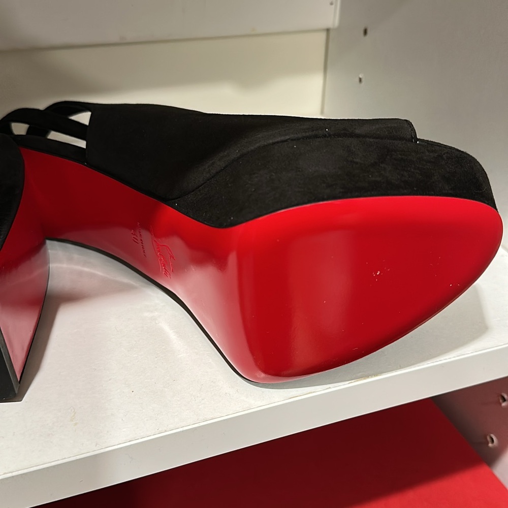 Brand New Never Worn Christian Louboutin Black Suede Platform Peep-Toe Heels - Picture 2 of 7